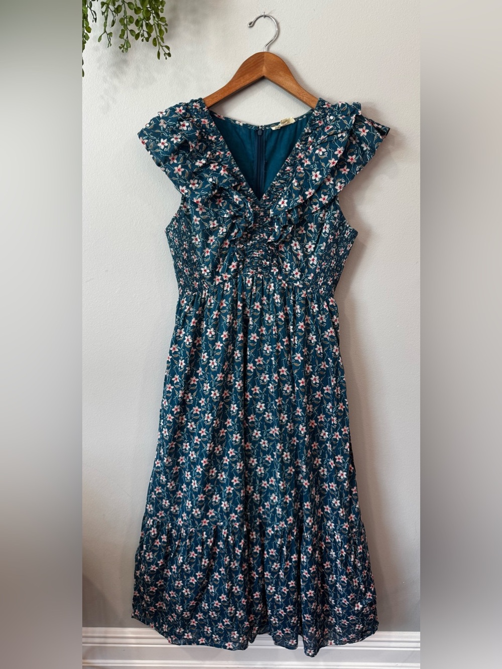 Roller Rabbit Teal Floral Ruffle Dress Size M